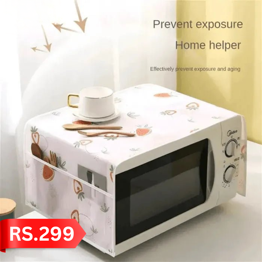 Microwave Oven Dust Cover with Side Storage Pockets | Kitchen Protector