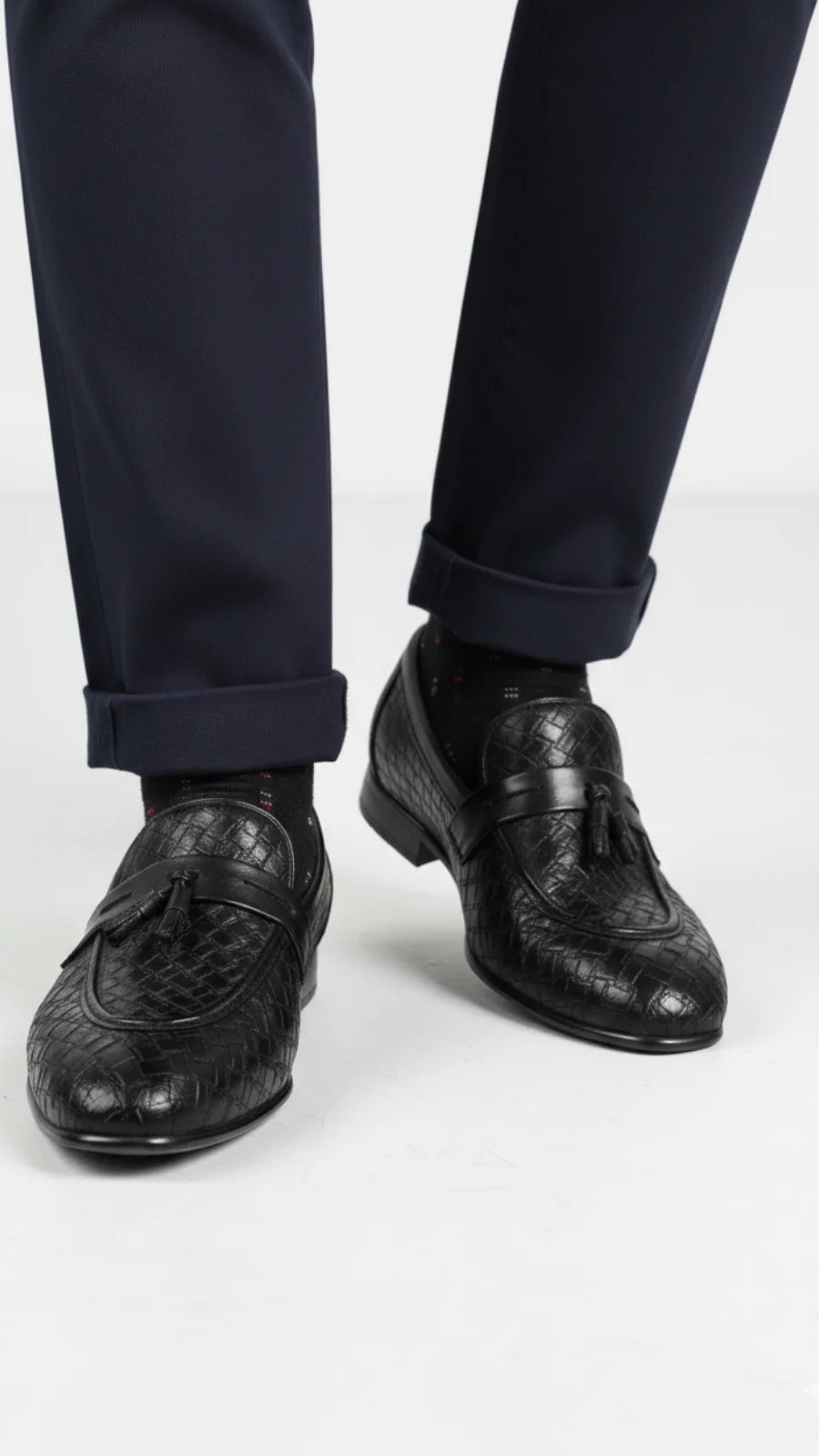 Premium Black Textured Leather Loafers for Men – Classic Formal Wear