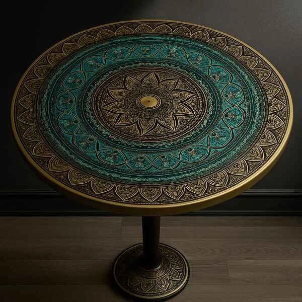 18 inch Handpainted Round wooden table, coffee, bedside, console, corner, dining - AlifdukanAlifdukan types here :)