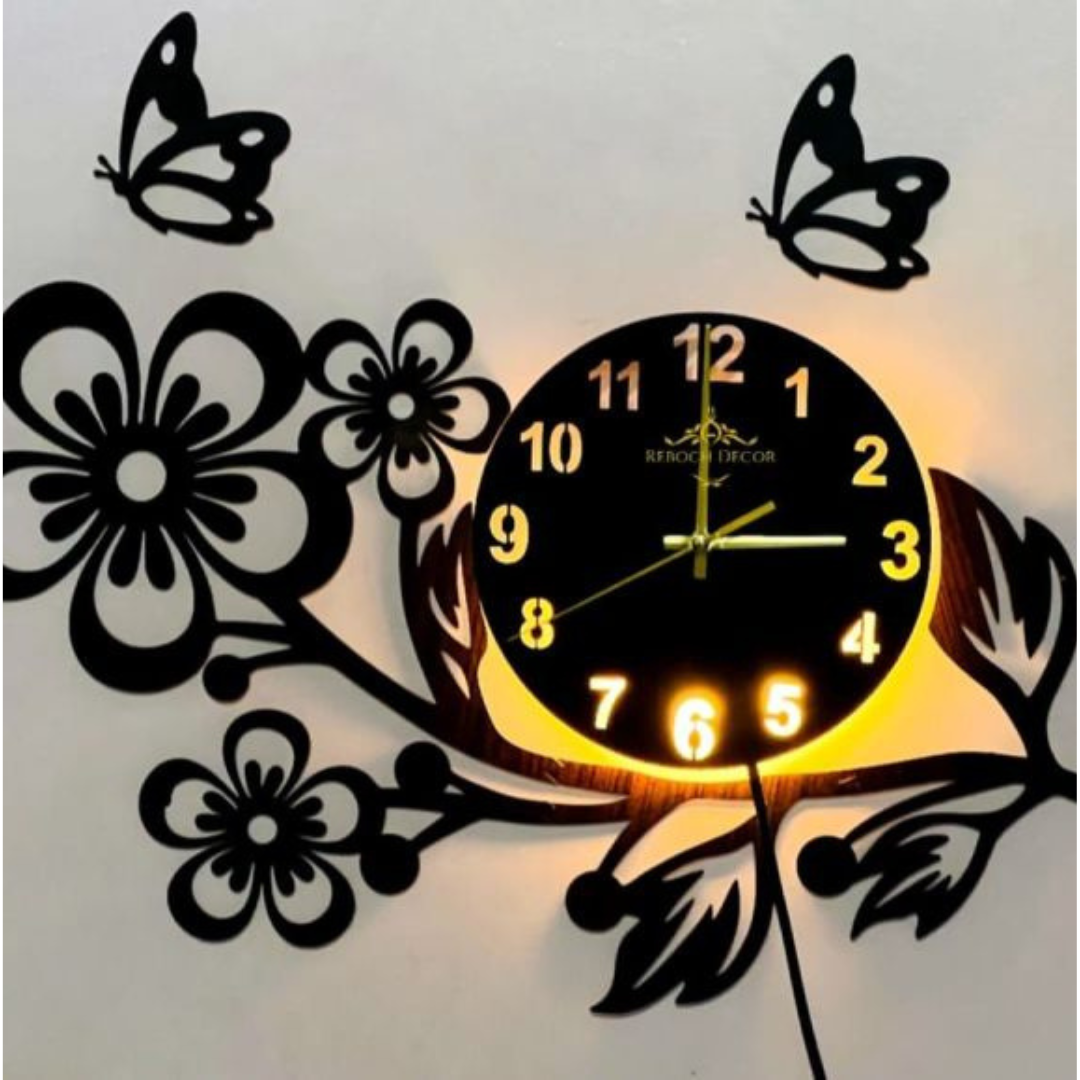 LED Floral Butterfly Wall Clock with Elegant Backlight