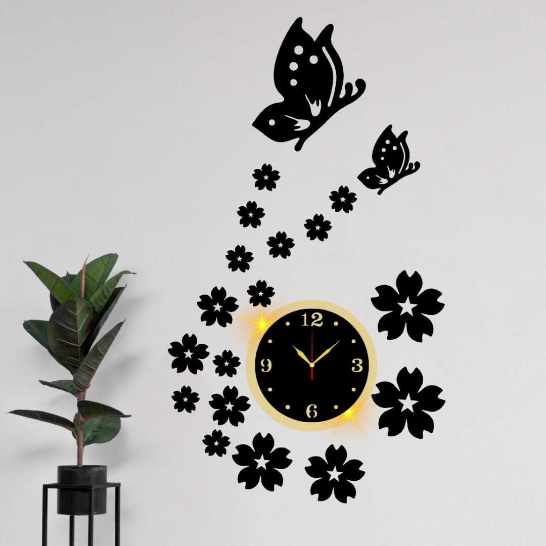 Elegant Butterfly Flower Wall Clock | Silent Quartz 3D Home Décor