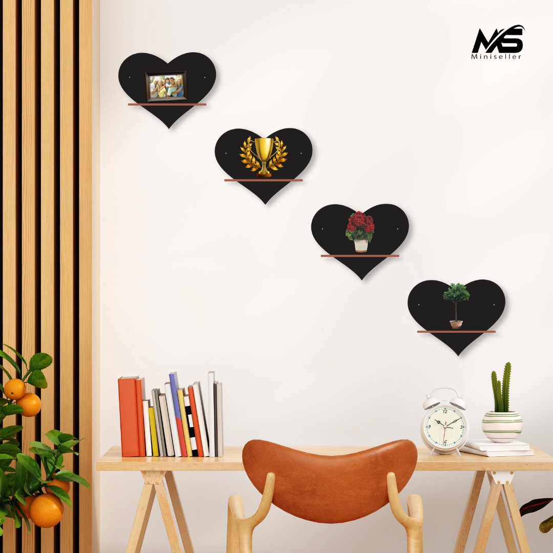 Luxury Heart Design Wall Shelf Set for Living Room & Bedroom