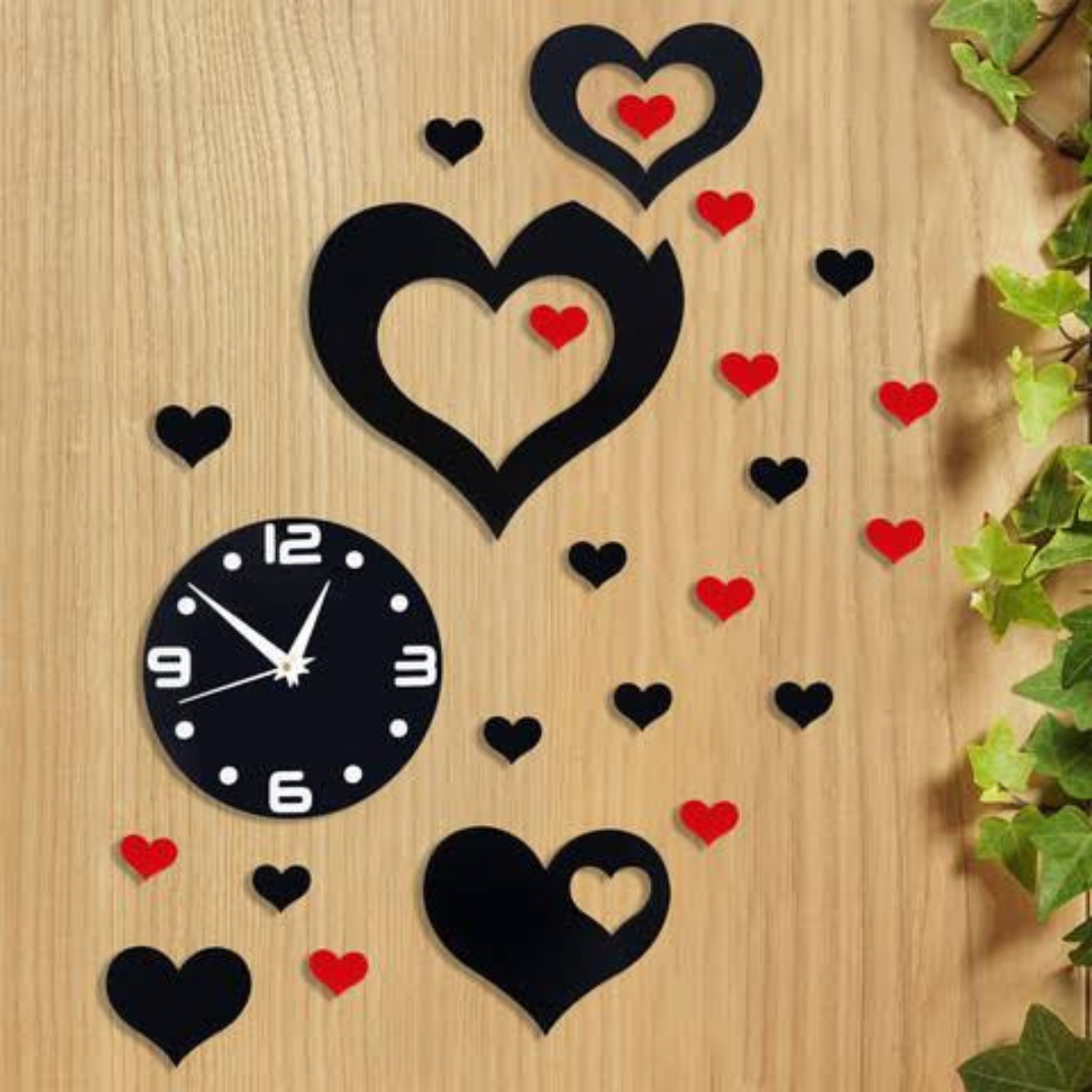 Romantic Heart-Themed Wall Clock with 3D Décor