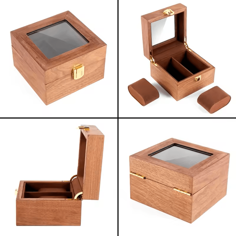 2 Slots Wooden Watch Display Case, 