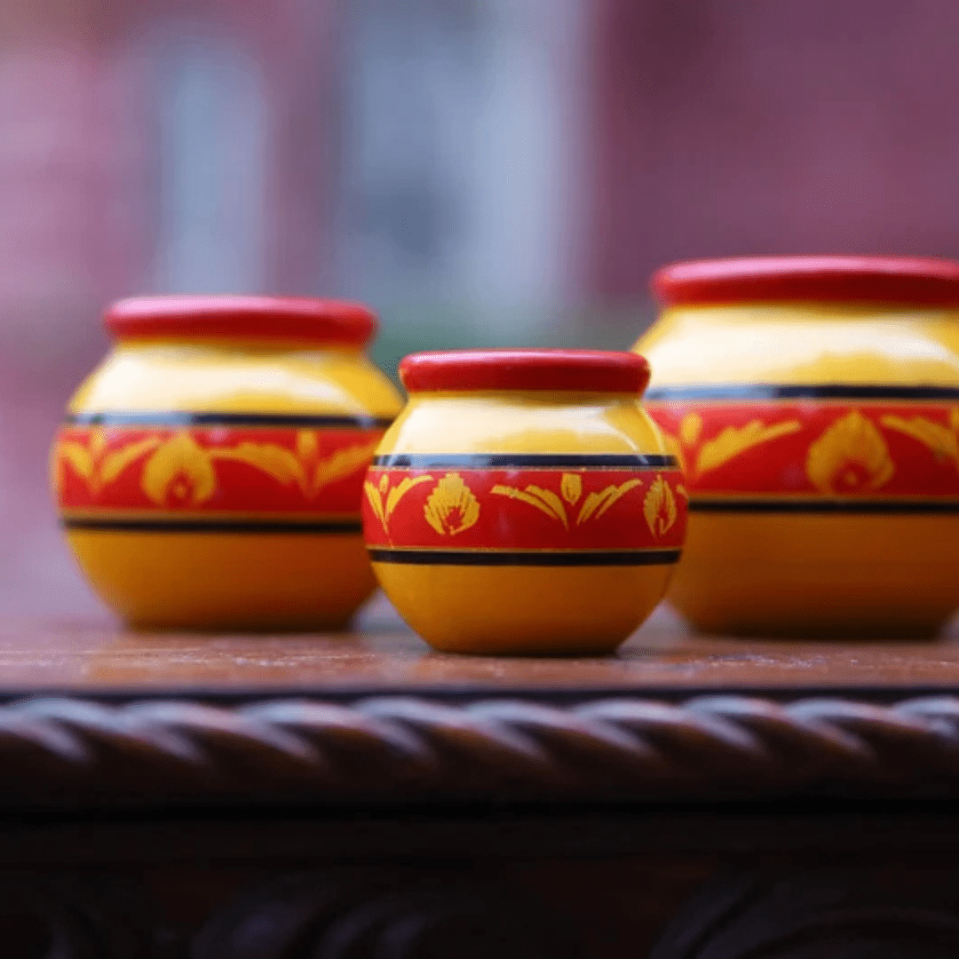 3 - Piece Yellow Painted Clay Pot Set - Simple & Traditional Kitchen Decor - AlifdukanAlifdukan types here :)
