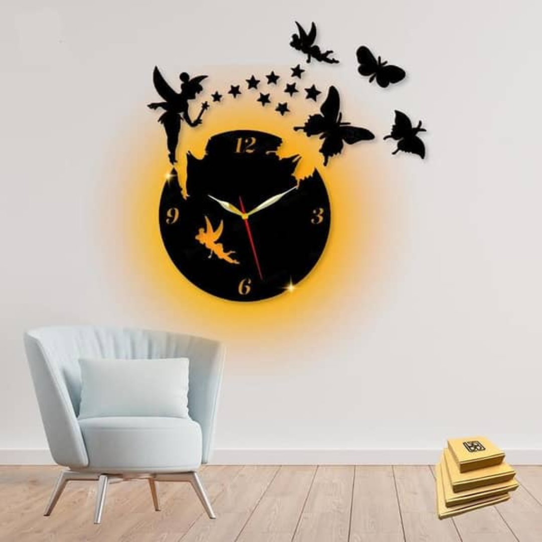 LED Fairy-Themed Wall Clock with Magical Silhouette Art