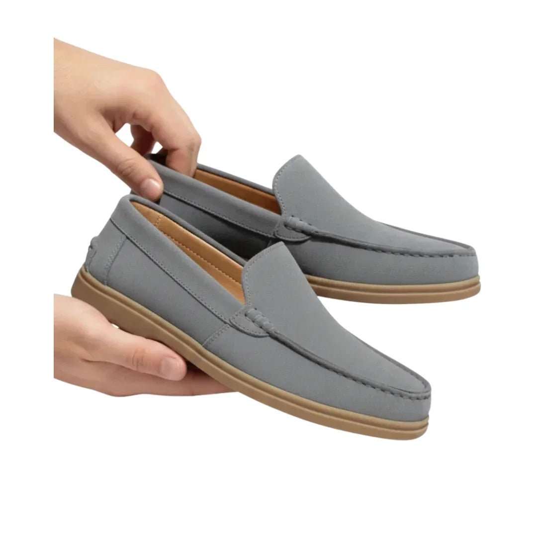 Men’s Grey Suede Leather Loafers with Comfort Rubber Sole
