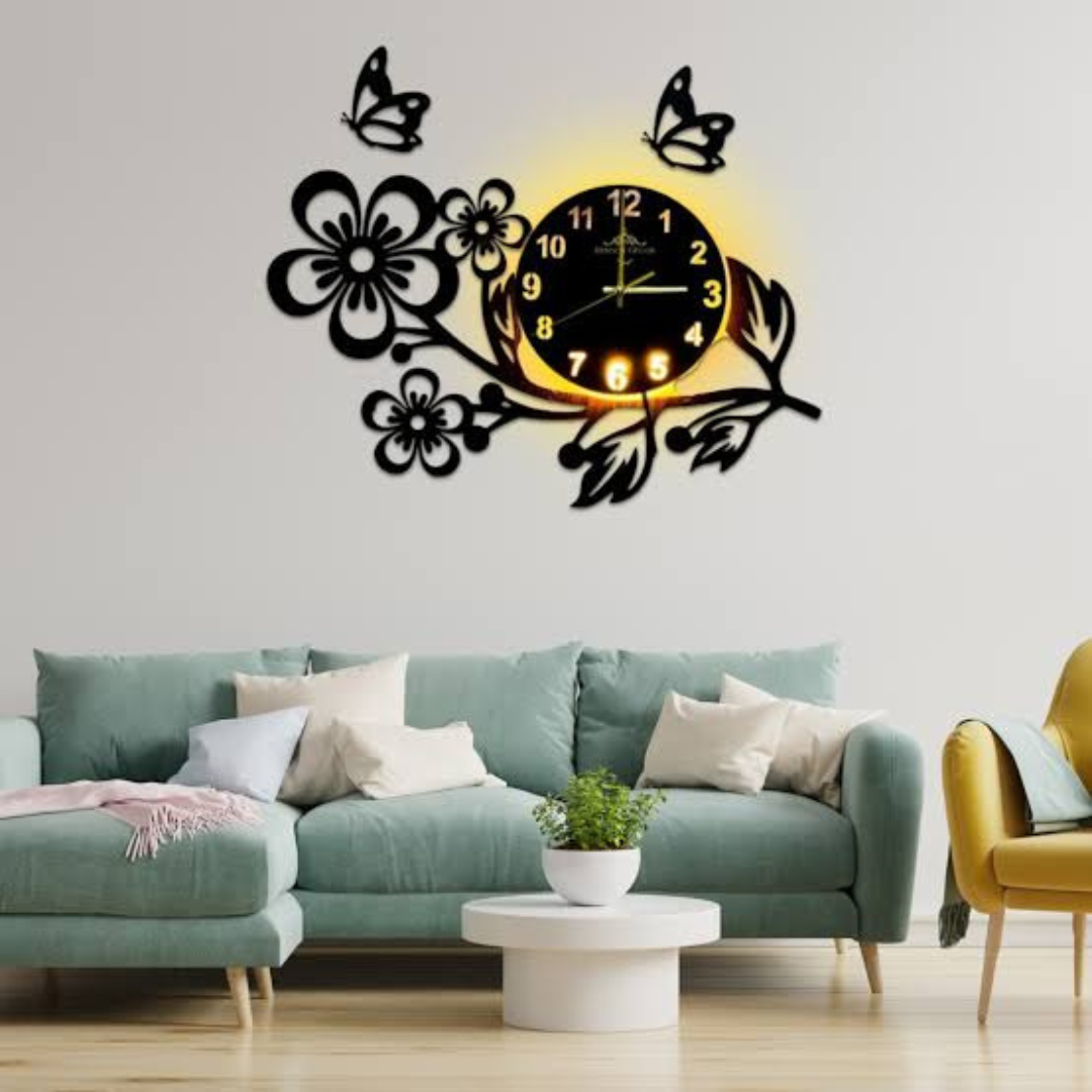 LED Floral Butterfly Wall Clock with Elegant Backlight