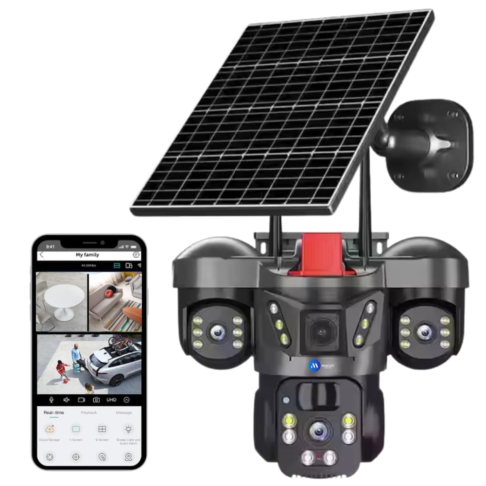 4G Solar Triple Lens 5MP Outdoor CCTV Camera | 3 - Screen View | Manual Side Rotation| Auto Tracking | Human Detection | Color Night Vision | Two - Way Audio | Multi - User Access - AlifdukanAlifdukan types here :)