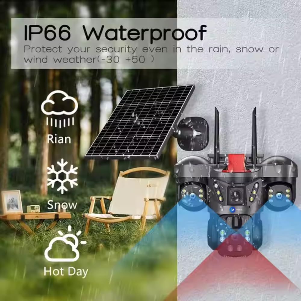 4G Solar Triple Lens 5MP Outdoor CCTV Camera | 3 - Screen View | Manual Side Rotation| Auto Tracking | Human Detection | Color Night Vision | Two - Way Audio | Multi - User Access - AlifdukanAlifdukan types here :)