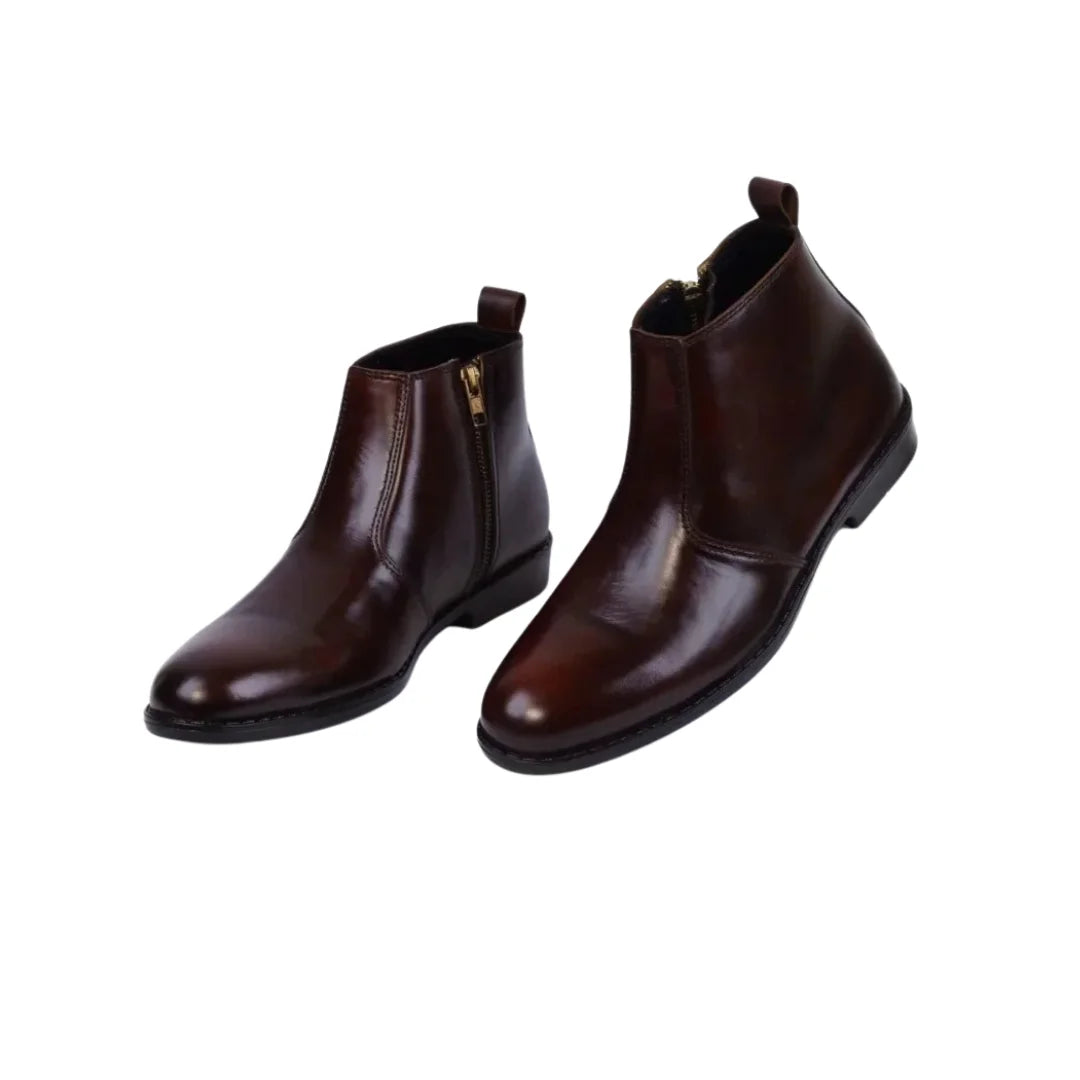 Men’s Premium Brown Leather Zipper Chelsea Boots