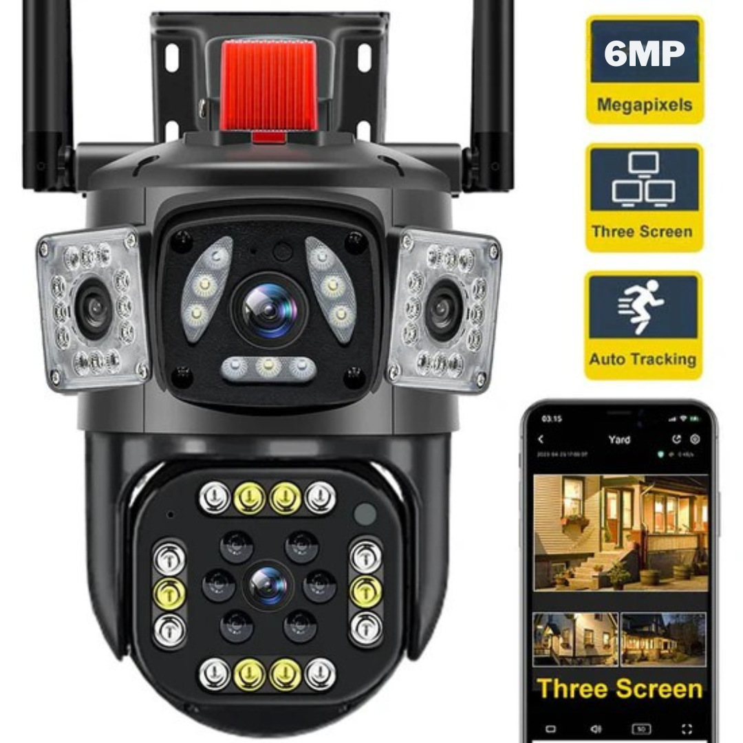 6K 6MP Outdoor WiFi Camera Motion Tracking PTZ Zoom Cam Three Screen 360° View Security Protection Video Surveillance Cameras