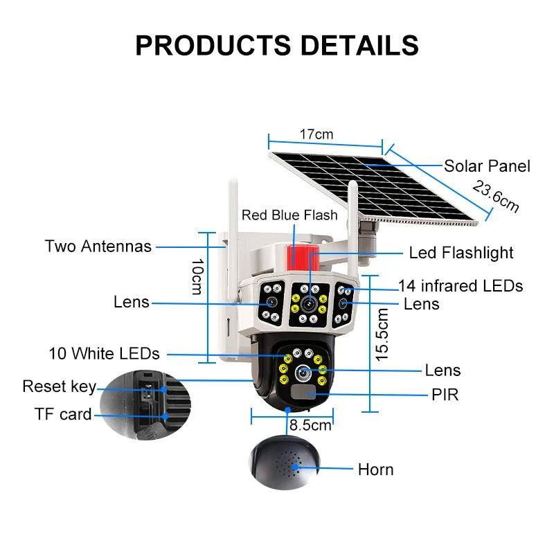 6MP Dome Camera New Design Outdoor Home Wireless Network Video Solar 360 2 Lens 4G PTZ Security Night Vision Two Way Audio - AlifdukanAlifdukan types here :)