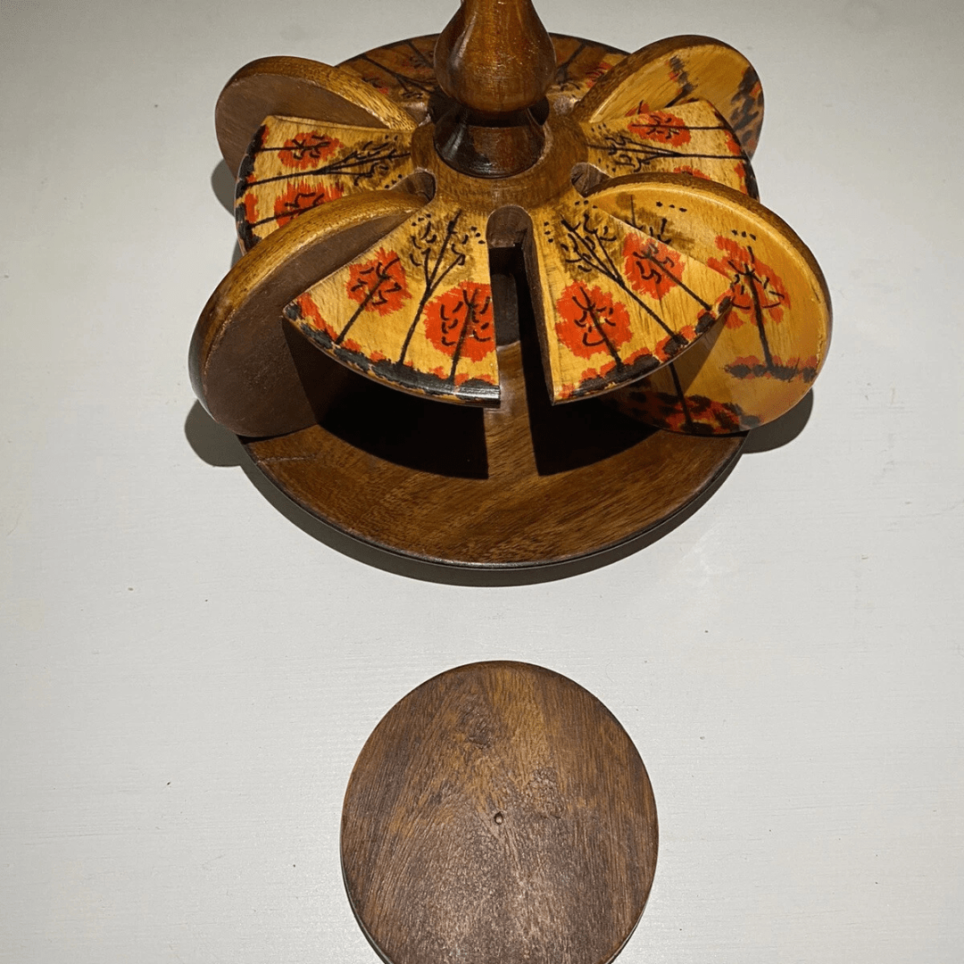 6pcs Wooden Hand - crafted & Hand - Painted Wooden Coasters And Stand - AlifdukanAlifdukan types here :)