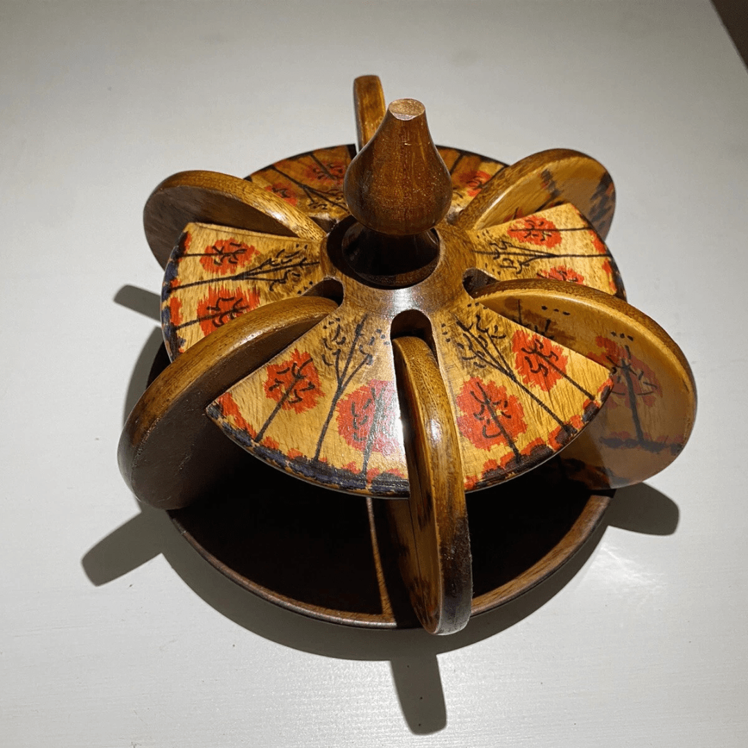 6pcs Wooden Hand - crafted & Hand - Painted Wooden Coasters And Stand - AlifdukanAlifdukan types here :)