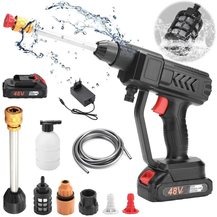 Rechargeable Portable Powerful High Pressure Water Spray Gun 48VF Lithium Cordless Wireless Car Wash Water Jet Foam Gun Car Wash