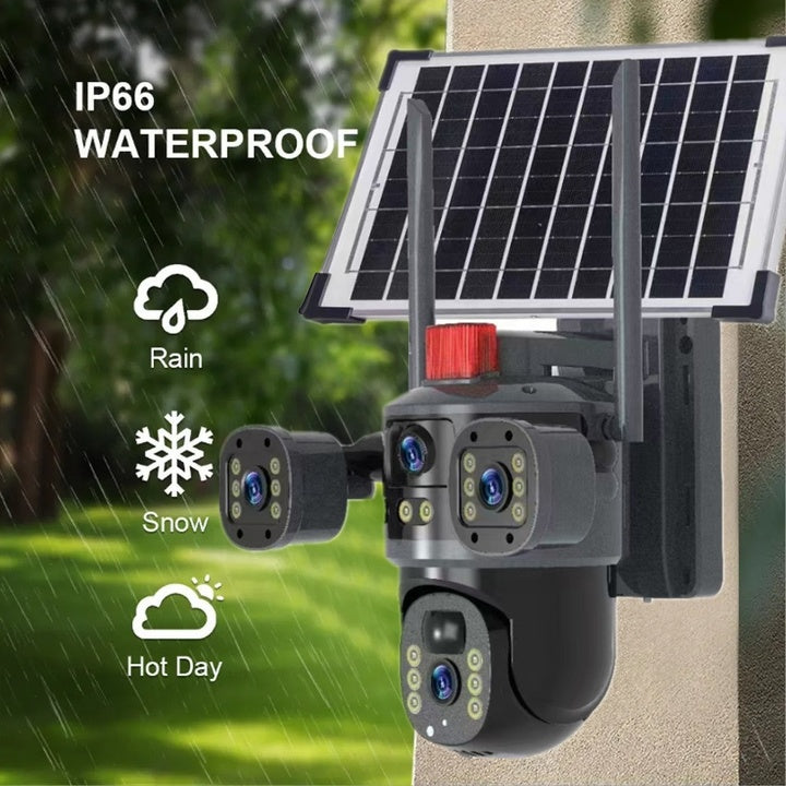 New V380 12mp 4lens Outdoor 4g Solar Camera Security System Ip Ptz 360 Cctv Camera Human Tracking Wall Mount Network Camera 6k