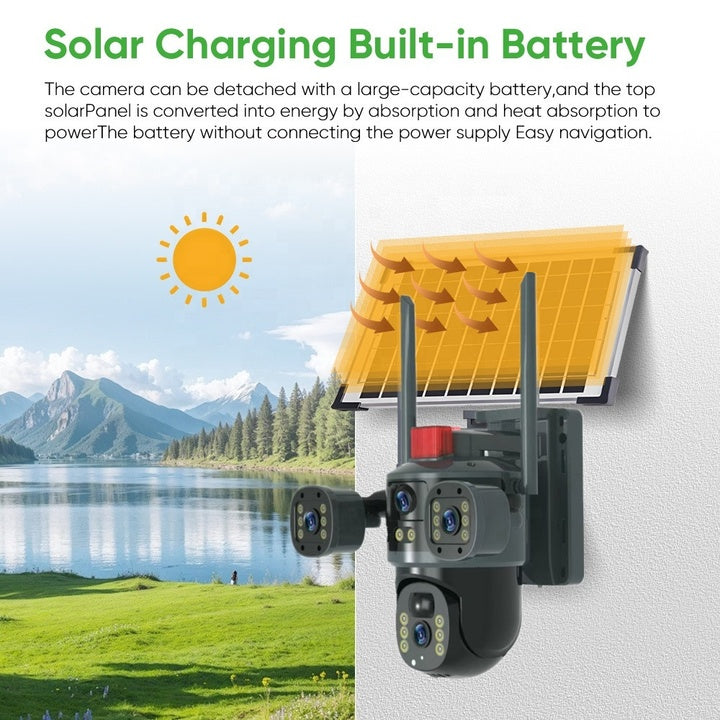 New V380 12mp 4lens Outdoor 4g Solar Camera Security System Ip Ptz 360 Cctv Camera Human Tracking Wall Mount Network Camera 6k