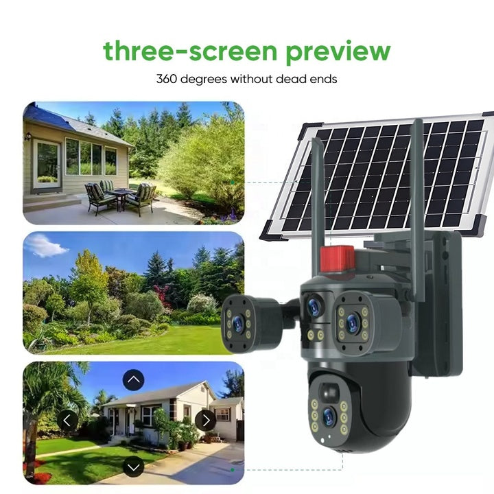 New V380 12mp 4lens Outdoor 4g Solar Camera Security System Ip Ptz 360 Cctv Camera Human Tracking Wall Mount Network Camera 6k