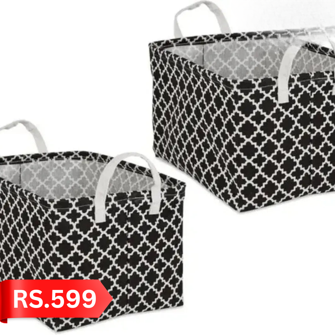 DII Laundry Storage Collection, PE Coated Collapsible Bin with Handles, Black Lattice, Extra-Large Set, 12.5x17.5x10.5"