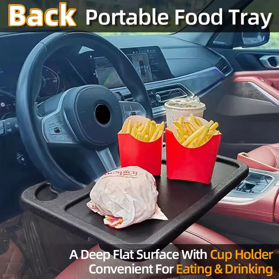 Car Back Seat Portable Food Tray with Cup Holder | Foldable Travel Eating & Working Table