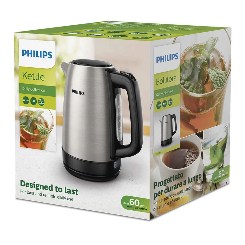 Philips Electric Kettle 1.7 Litre Stainless Steel 220V Electric Water Kettles 1600W Power 360 Degree Rotating Base Kettle
