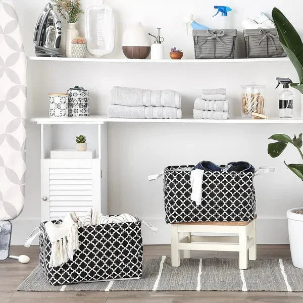 DII Laundry Storage Collection, PE Coated Collapsible Bin with Handles, Black Lattice, Extra - Large Set, 12.5x17.5x10.5" - AlifdukanAlifdukan types here :)