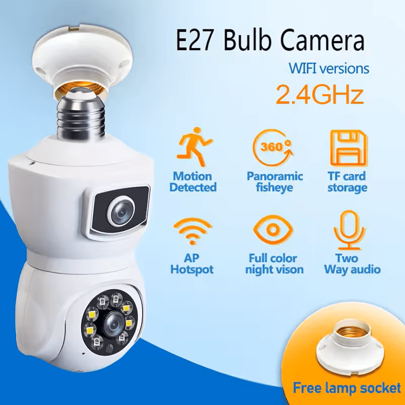 E27 Bulb WiFi Camera PTZ Dual - lens Anti - theft Motion Detection IR Night Vision Rotate iP cam - AlifdukanAlifdukan types here :)