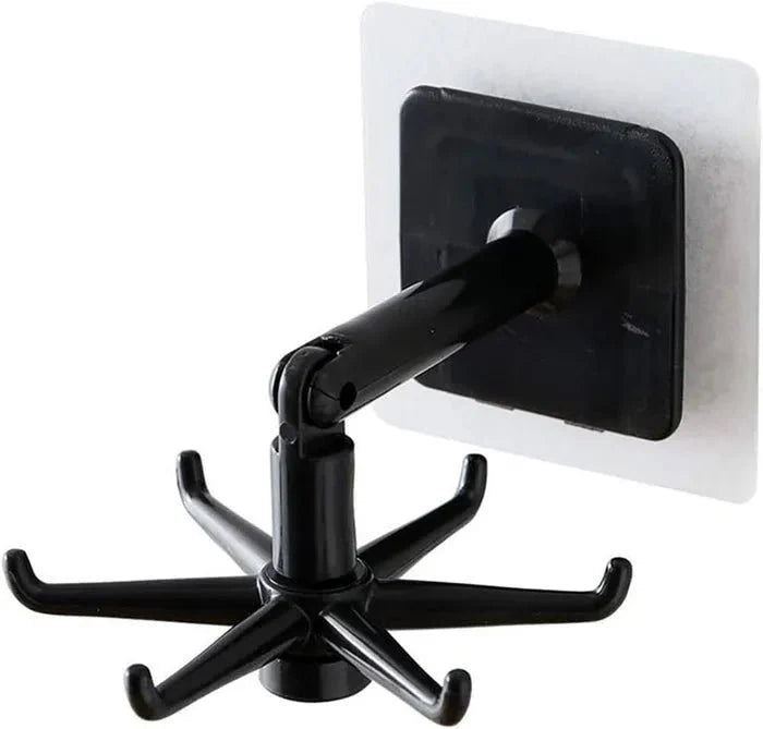 Goeielewe Kitchen Utensil Holder Hooks Heavy Duty, Plastic Self - Adhesive Hooks 360 ° Rotatable Folding Wall Hangers Racks with 6 Hooks for Kitchen, Bathroom, Office (Black) - AlifdukanAlifdukan types here :)