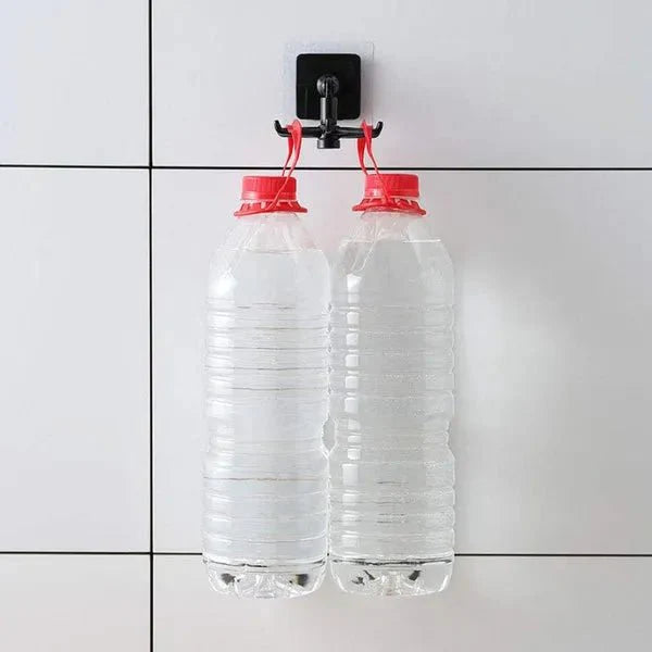 Goeielewe Kitchen Utensil Holder Hooks Heavy Duty, Plastic Self - Adhesive Hooks 360 ° Rotatable Folding Wall Hangers Racks with 6 Hooks for Kitchen, Bathroom, Office (Black) - AlifdukanAlifdukan types here :)