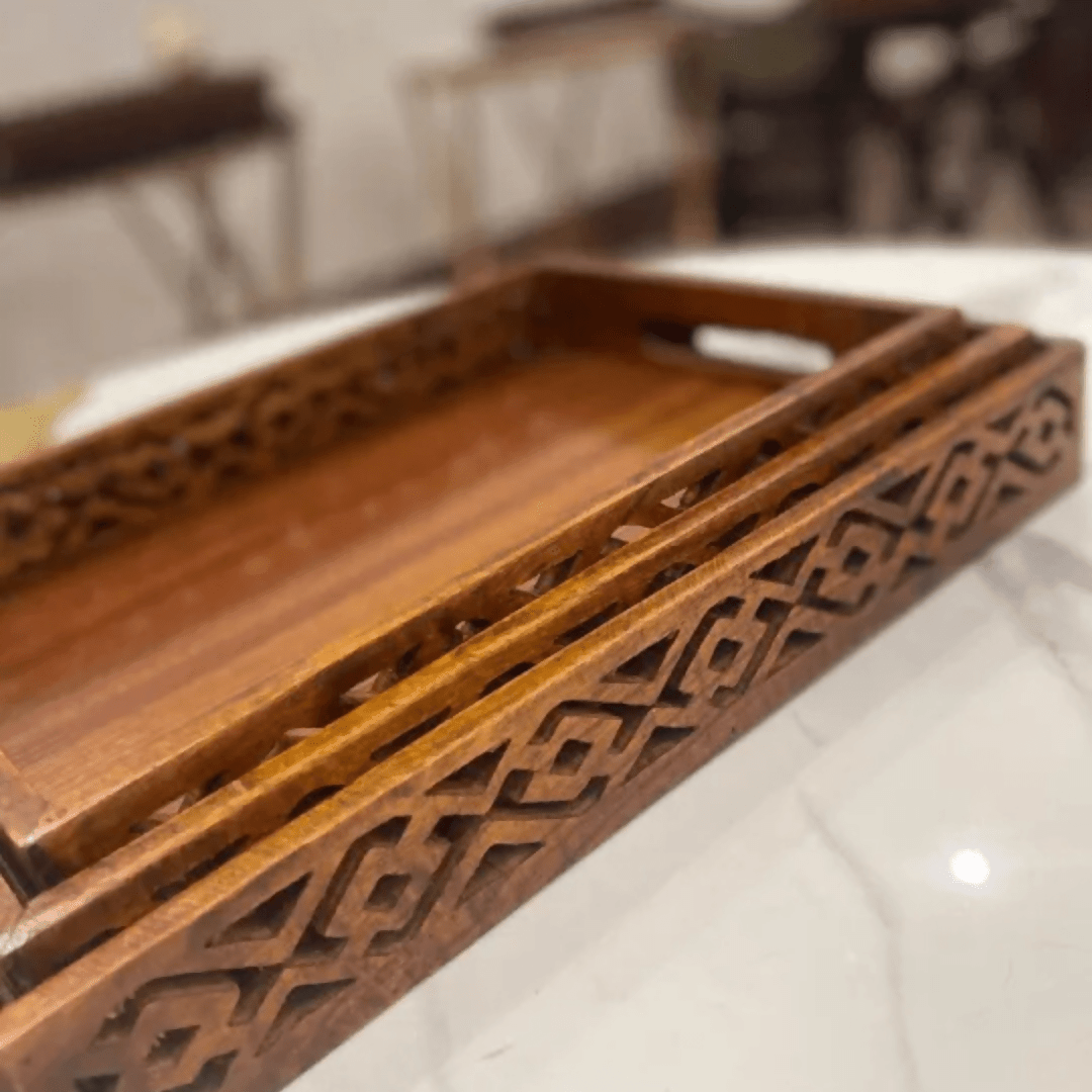 Handmade wooden carved serving tray set of 3 - AlifdukanRebel store types here :)