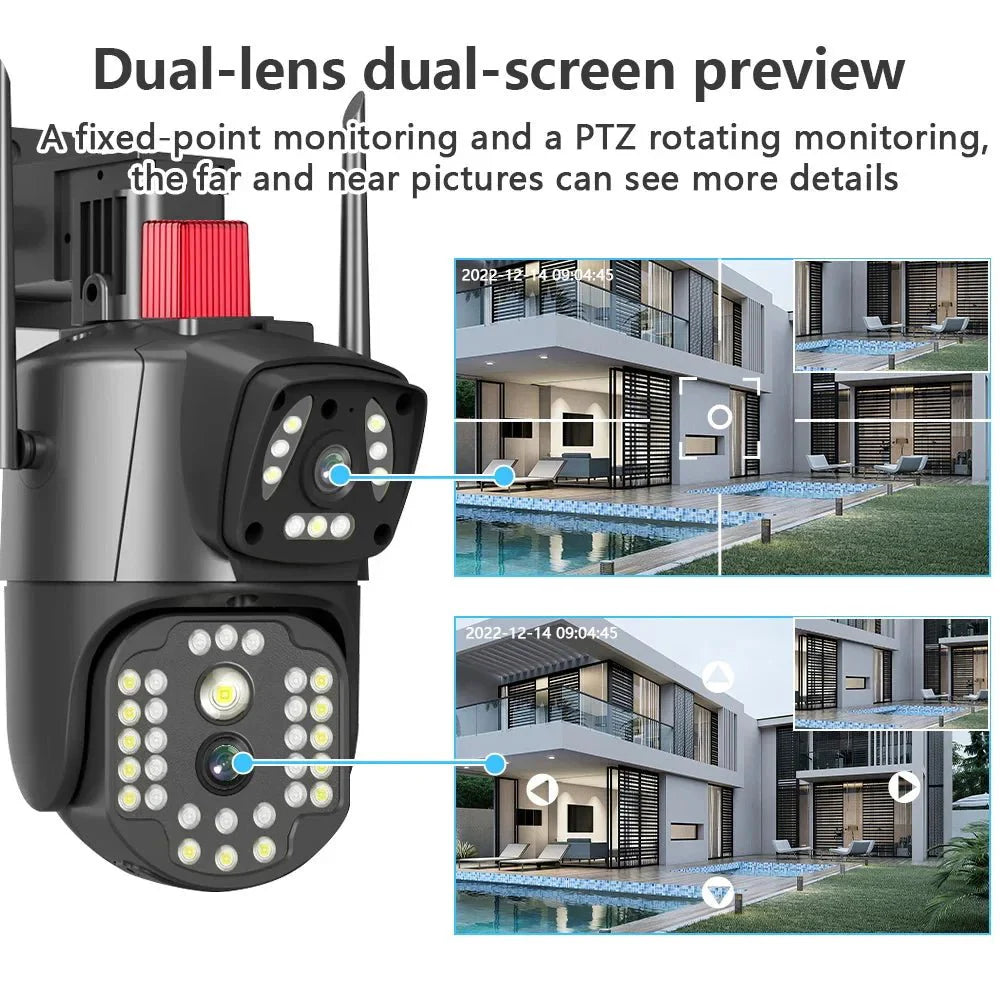 PTZ WIFI OUTDOOR DURAL LENS 2MP+2MP 4MP IN TOTAL DURAL IR LED COLORVU NIGHT VISION APP V380 PRO - AlifdukanAlifdukan types here :)