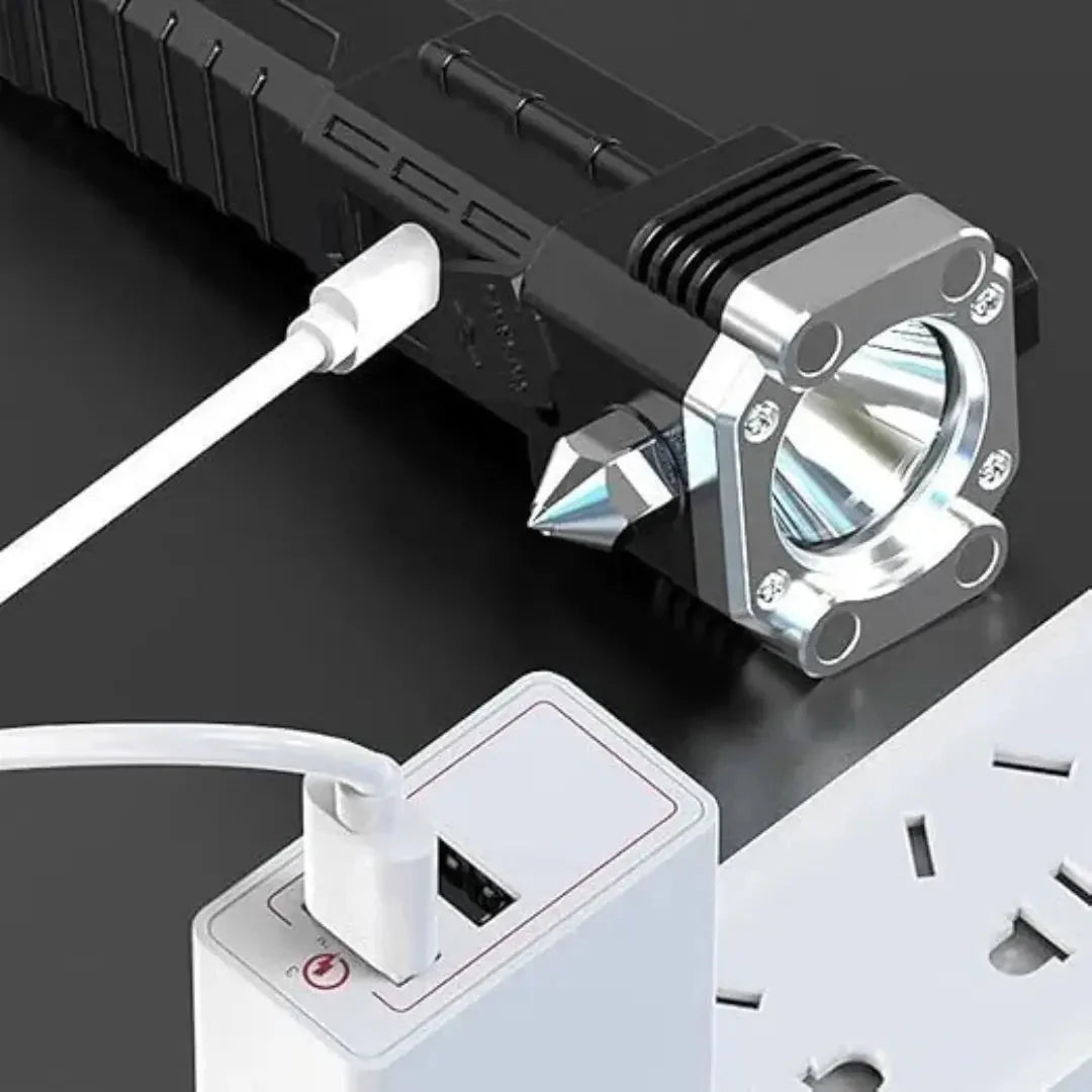 Rechargeable Safety Hammer Flashlight | Emergency Tool, Power Bank, and Magnet Torch - AlifdukanAlifdukan types here :)