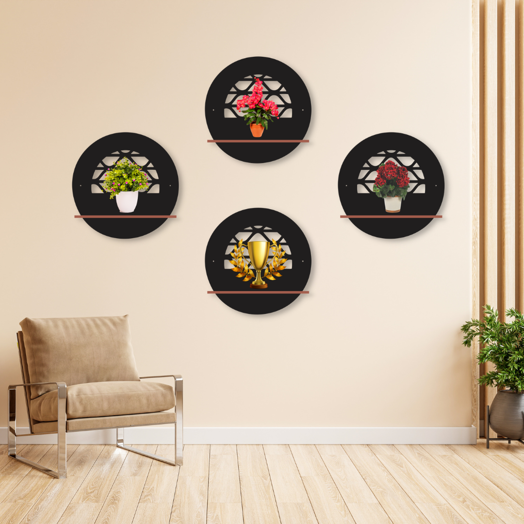 Modern Circular Wall Shelf Set – Decorative Metal Floating Shelves for Home & Office