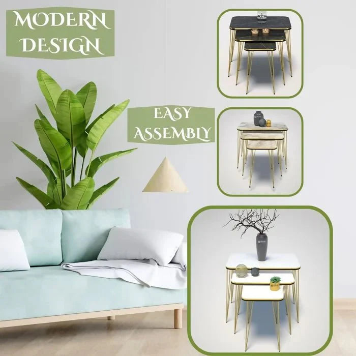 Square White/Black Side Table Set /Coffee - AlifdukanMini Supplier types here :)