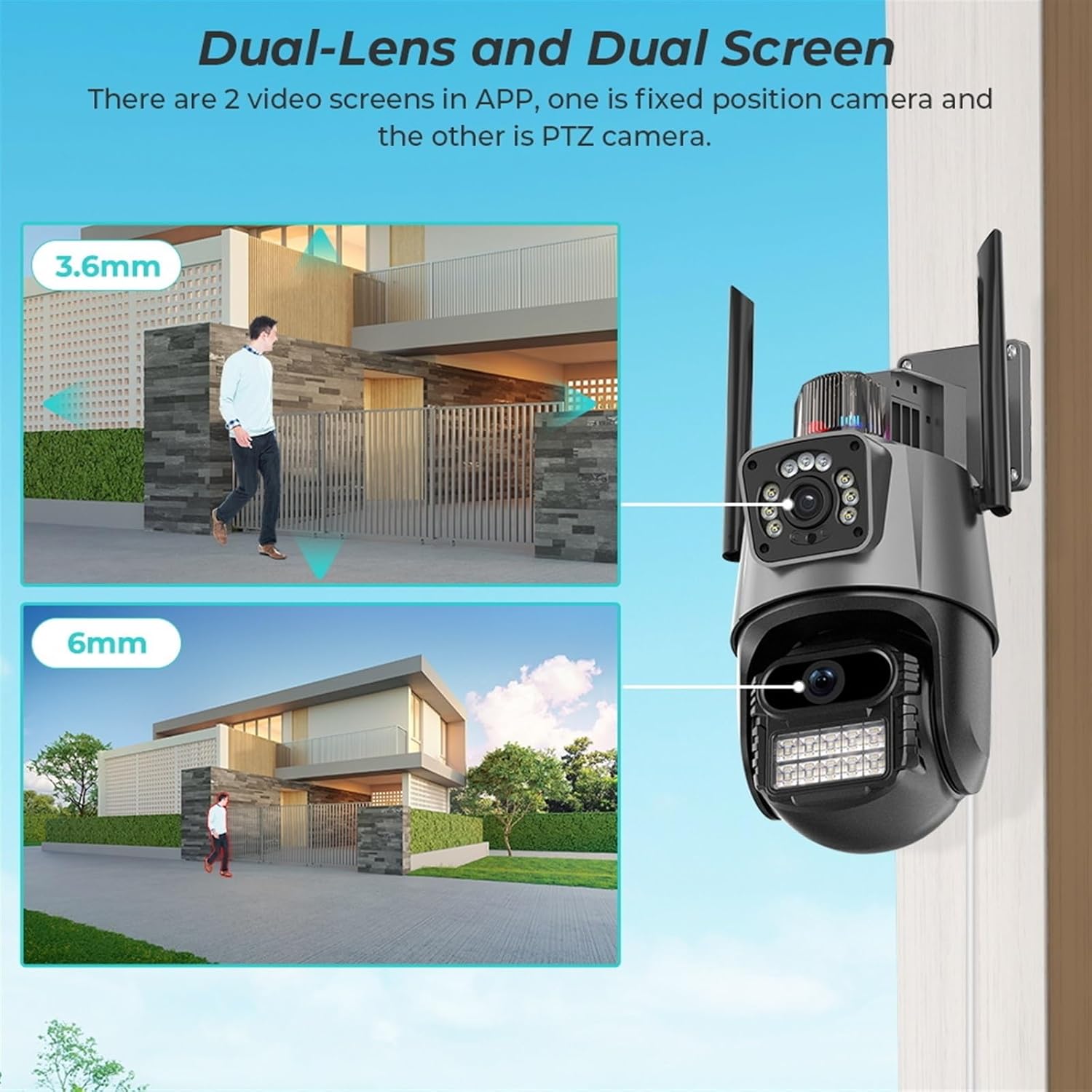 Surveillance Camera, 6MP Camera Dual Lens Dual Screen PTZ Outdoor Waterproof Security Video Surveillance Camera Police Light Alarm IP Camera,for home security(64G SD Card) - AlifdukanAlifdukan types here :)
