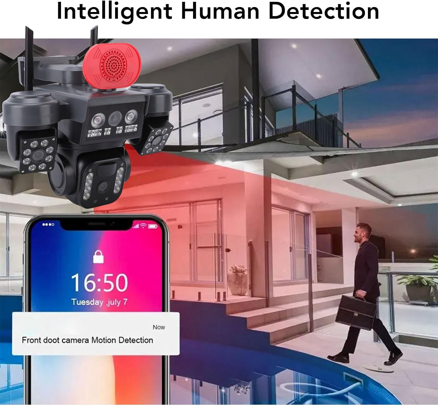 Triple Lens Solar Security Camera, Outdoor Wireless 360 Degree View, 2.4GHz WiFi AI Motion Detection, 12MP HD IP66 Weather Proof for Yard Home Shop Warehouse - AlifdukanAlifdukan types here :)