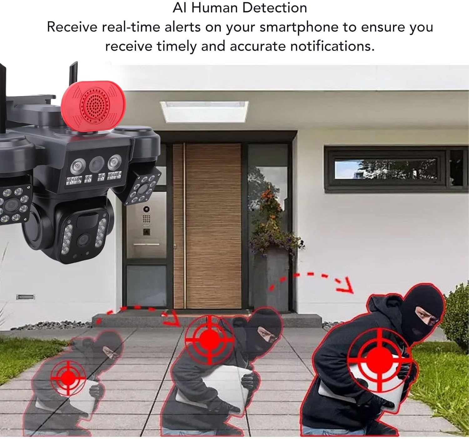 Triple Lens Solar Security Camera, Outdoor Wireless 360 Degree View, 2.4GHz WiFi AI Motion Detection, 12MP HD IP66 Weather Proof for Yard Home Shop Warehouse - AlifdukanAlifdukan types here :)