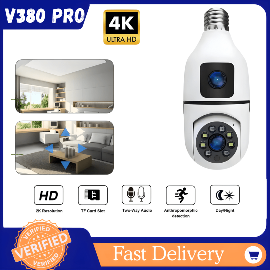 Wifi Dual Lens Camera 1080P Night Vision Bulb 360° Indoor Wireless IP Camera Baby Monitor V380 CCTV Security Protection - AlifdukanAlifdukan types here :)